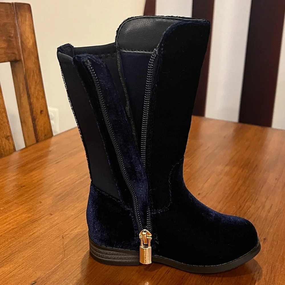 Michael Kors Emma Lily velour Boots new navy blue Girls Toddlers Size 5